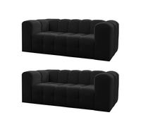 Friderik Baloo - Sofá de 2 x 2 plazas de 200 cm - Espuma HR - Diseño moderno y confort - Tela Tiffany (Negro)