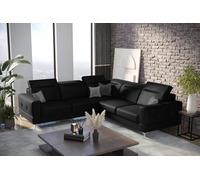 Friderik Sofá esquinero Malibu Max, 250 x 250 cm, con función de dormir, piel sintética Madryt, reposacabezas y reposabrazos ajustables (negro, derecho)