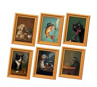 Fridge Magnet, 6 Pieces Animal, 3.15x2.36 Inch Wooden Pattern, Frame with Secure Grip, Dorm Accessory for Home Kitchen Bedroom Dining Room Birthday, Decorative Supply for Travel Picnic Party Gathering