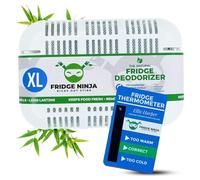 Fridge Ninja - Desodorante y ambientador para nevera, carbón activado natural sin perfume, dura 12 meses, eliminador de olores, absorbente de olores, accesorios para nevera para frescura, tamaño XL