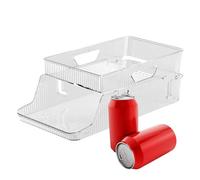 Fridge Organizer, Refrigerator Can Holder, Stackable Storage, Transparent Drink Dispenser, Sturdy Bin, Fridge Container for Hotel, Apartment, Restaurant, Rental Kitchen Use