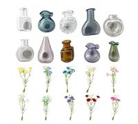 Fridge Vase Magnets, Mini Glass Flower Decor Set, 10 Piece Refrigerator Magnetic Holders, Kitchen Home Office School Locker Decoration Accessories, Cute Wall Display Bottle Style Magnet