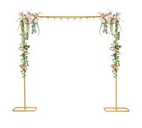 Fridgestea Arco de boda 2 x 2 m, arco de boda rectangular dorado, soporte de fondo independiente con base estable, arco de metal para globos y flores, decoración para bodas, cumpleaños y fiestas