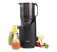 Fridja F2500 - Exprimidor lento de prensado en frío con autoalimentador de 135mm y potente motor de 300W, extractor de zumos, licuadora de frutas y verduras, sin BPA, 3 filtros, antigoteo, negro