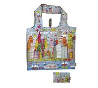 Fridolin Bolsa: James Rizzi, My New York City - "I was a bottle" reciclada, bolsa en bolsa, ancho x alto: aprox. 45,5 x 68,5 cm (abierto); ancho/alto: 15,5 x 9,5 cm (cerrado en bolsa pequeña), carbón,