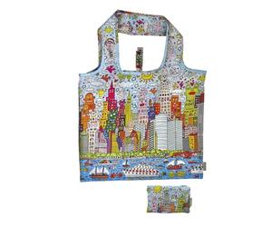 Fridolin Bolsa: James Rizzi, My New York City - "I was a bottle" reciclada, bolsa en bolsa, ancho x alto: aprox. 45,5 x 68,5 cm (abierto); ancho/alto: 15,5 x 9,5 cm (cerrado en bolsa pequeña), carbón,