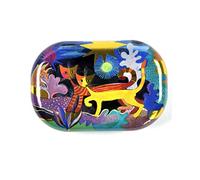 FRIDOLIN Rosina Wachtmeister Wonderland - Caja para lentes de contacto con espejo y pinzas, azul, Patrón de gato y elegante estilo esmaltado