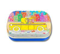 FridolinEdition - Pastillero - Metal - James Rizzi, If You Take A Taxi, Put it Back - Dimensiones: 6,3 × 1,8 × 5,2 cm