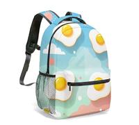 Fried Egg Sunny Side Up Sky Print Mochila de 16 pulgadas Kawaii de dibujos animados para niños, niñas y mujeres impresa, 01., L, Casual