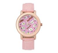 Fried Eggs and Bacon - Elegante reloj analógico de cuarzo para mujer, correa de piel