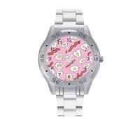 Fried Eggs and Bacon - Reloj analógico de cuarzo para hombre, correa de acero inoxidable, reloj de pulsera de negocios