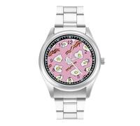 Fried Eggs and Bacon - Reloj casual para hombre con correa de acero inoxidable y cuarzo de aleación