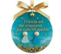 Friend Ornaments For Women, Timeless Round Christmas Friend Pendants, Friendship Sea Glass Pendant For Sister Partners College Book Club Travel Work Office Door Window Entryway
