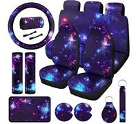 Frienda 15 Pieces Galaxy Car Seat Cover Steering Wheel Cover Universal Star Space Galaxy Car Accessories Separate Headrest Seat Belt Pads fit for Auto Truck Van SUV