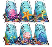 Frienda 24 bolsas con cordón para recuerdos de fiesta bajo el mar, mochila con criaturas marinas para niños, suministros de fiesta de cumpleaños del océano, baby shower, regalos temáticos del mar, 12