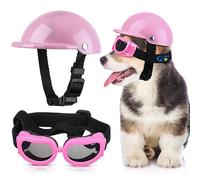 Frienda Dog Helmet and Goggles, UV Protection Doggy Sunglasses and 4 Inch Padded Puppy Motorcycle Helmet Adorable Dog Goggles with Adjustable Belt for Small Dogs Puppy Riding(Pink,S)