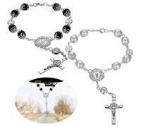 Frienda Rosario de San Benito para coche, 2 piezas, espejo retrovisor, rosario para colgar en auto, medalla católica personalizada para camión, bicicleta, motocicleta, espejo, accesorios para colgar