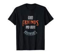 Friendcation Buenos Amigos y Grandes Aventuras. Camiseta gráfica económica, Hombre, Negro, L