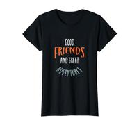 Friendcation Buenos Amigos y Grandes Aventuras. Camiseta gráfica económica, Mujer, Negro, S