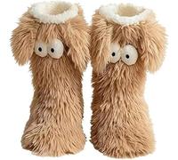 Friends Cozy Socks - Calcetines de invierno para mujer, cálidos, mullidos, lindos ojos grandes, gruesos, de forro polar, con agarres antideslizantes, para uso en interiores y hogar, Khaki, Talla única