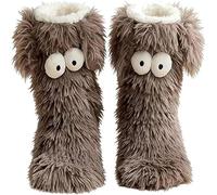 Friends Cozy Socks - Calcetines de invierno para mujer, cálidos, mullidos, lindos ojos grandes, gruesos, de forro polar, con agarres antideslizantes, para uso en interiores y hogar, gris, talla única