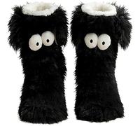 Friends Cozy Socks - Calcetines de invierno para mujer, cálidos, mullidos, lindos ojos grandes, gruesos, de forro polar, con agarres antideslizantes, para uso en interiores y hogar, Black, Talla única