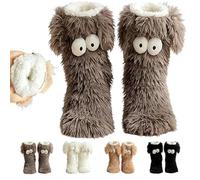 Friends Cozy Socks,Women's Winter Warm Fuzzy Non-Slip Slipper Socks with Cute Big Eyes,Cute Floppy Big Ears Home Socks (Gray)
