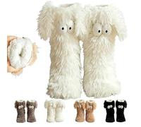 Friends Cozy Socks,Women's Winter Warm Fuzzy Non-Slip Slipper Socks with Cute Big Eyes,Cute Floppy Big Ears Home Socks (White)
