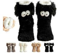 Friends Cozy Socks,Women's Winter Warm Fuzzy Non-Slip Slipper Socks with Cute Big Eyes,Cute Floppy Big Ears Home Socks (Black)