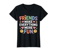 Friends Make Everything More Fun Vinculación de Amistad - Camiseta gráfica económica, Mujer, Negro, S