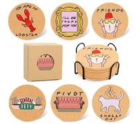 Friends Merchandise - Posavasos de Friends Set de 6, Posavasos de Corcho para Bebidas con Soporte, Regalos de Amigos para Mujeres, Posavasos para Mesa de Café, Decoración de Amigos de Programas de TV