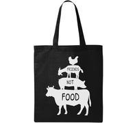 Friends Not Food Go - Bolsa de algodón ecológico natural vegano, color negro, Black, Talla única