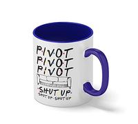 Friends Sitcom Series Sofa Pivot Shut Up Blanca taza de café con el borde azul y la manija Mug