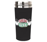 Friends - Taza de viaje 450 ml/15,5oz - Negra - Acero inoxidable de doble pared - Mantiene la temperatura hasta 5 horas - Con Logo Central Perk y tapón de rosca