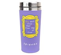 FRIENDS - Taza de viaje 450 ml/15 oz - Negro - Acero inoxidable de doble pared - Control de temperatura hasta 5 horas - Con el logotipo central de Perk y la tapa de rosca