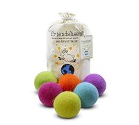 Friendsheep Bolas secadoras de lana, paquete de 6 unidades, XL, orgánicas, reutilizables, sin crueldad, hechas a mano, comercio justo, sin pelusas, color arcoíris explosión