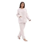 Friendumo Conjunto de Pijama de Forro Polar Coral para Mujer, Pijama Suave de Dos Piezas, Parte Superior de Manga Larga y Parte Inferior Cálida(Blanco-XL)