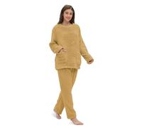 Friendumo Conjunto de Pijama de Forro Polar Coral para Mujer, Pijama Suave de Dos Piezas, Parte Superior de Manga Larga y Parte Inferior Cálida(Amarillo-XL)
