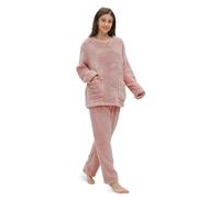 Friendumo Conjunto de Pijama de Forro Polar Coral para Mujer, Pijama Suave de Dos Piezas, Parte Superior de Manga Larga y Parte Inferior Cálida(Rosa-M)