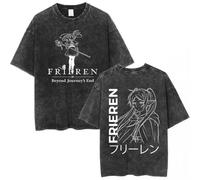 Frieren: Beyond Journey’s End Vintage Washed T-Shirt, Unisex Oversized Anime Graphic tee, Retro Streetwear Casual Top for Fans-6||s