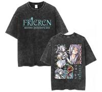 Frieren: Beyond Journey’s End Vintage Washed T-Shirt, Unisex Oversized Anime Graphic tee, Retro Streetwear Casual Top for Fans-25||m
