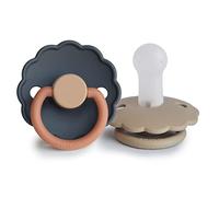 FRIGG Daisy Chupete 2-Pack | Chupete de silicona | Sin BPA | Fabricado en Dinamarca | Tetina simétrica tipo cereza | (Aurora/Croissant, Talla 2 (6-18 Meses))