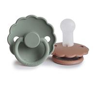 FRIGG Daisy Chupete 2-Pack | Chupete de silicona | Sin BPA | Fabricado en Dinamarca | Tetina simétrica tipo cereza | (Lily Pad/Rose Gold, Talla 2 (6-18 Meses))