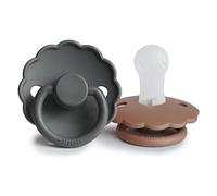FRIGG Daisy Chupete 2-Pack | Chupete de silicona | Sin BPA | Fabricado en Dinamarca | Tetina simétrica tipo cereza | (Graphite/Peach Bronze, Talla 1 (0-6 Meses))
