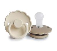 FRIGG Daisy Chupete 2-Pack | Chupete de silicona | Sin BPA | Fabricado en Dinamarca | Tetina simétrica tipo cereza | (Cream/Croissant, Talla 1 (0-6 Meses))