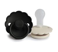 FRIGG Daisy Chupete 2-Pack | Chupete de silicona | Sin BPA | Fabricado en Dinamarca | Tetina simétrica tipo cereza | (Cream/Jet black, Talla 2 (6-18 Meses))