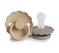 FRIGG Daisy Chupete 2-Pack | Chupete de silicona | Sin BPA | Fabricado en Dinamarca | Tetina simétrica tipo cereza | (Croissant/Portobello, Talla 1 (0-6 Meses))
