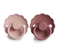 FRIGG Daisy Chupete 2-Pack | Chupete de silicona | Sin BPA | Fabricado en Dinamarca | Tetina simétrica tipo cereza | (Cream/Blush, Talla 2 (6-18 Meses))