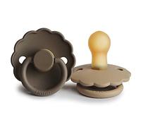 FRIGG Daisy látex chupete 2-Pack | Chupete de goma natural | Fabricado en Dinamarca | Sin BPA | Tetina simétrica tipo cereza | (Croissant/Portobello, Talla 1 (0-6 Meses))