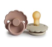 FRIGG Daisy látex chupete 2-Pack | Chupete de goma natural | Fabricado en Dinamarca | Sin BPA | Tetina simétrica tipo cereza | (Blush/Cream, Talla 1 (0-6 Meses))